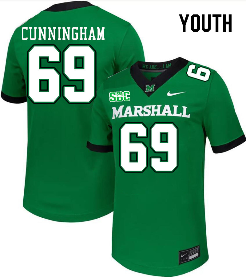 Youth #69 Jaxson Cunningham Marshall Thundering Herd SBC Conference College Football Jerseys Stitche